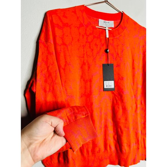 ONE TEASPOON Neon Coral Leopard Long Sleeve Knit Sweater NWT size Medium - Picture 10 of 13